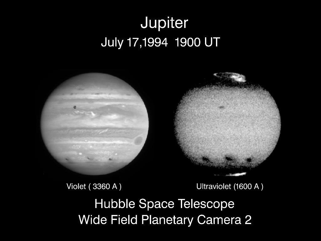 Jupiter's Comet Collision Sites As Seen in Visible and Ultraviolet Light