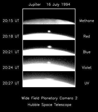 Hubble Sees Comet Fireball on Limb of Jupiter