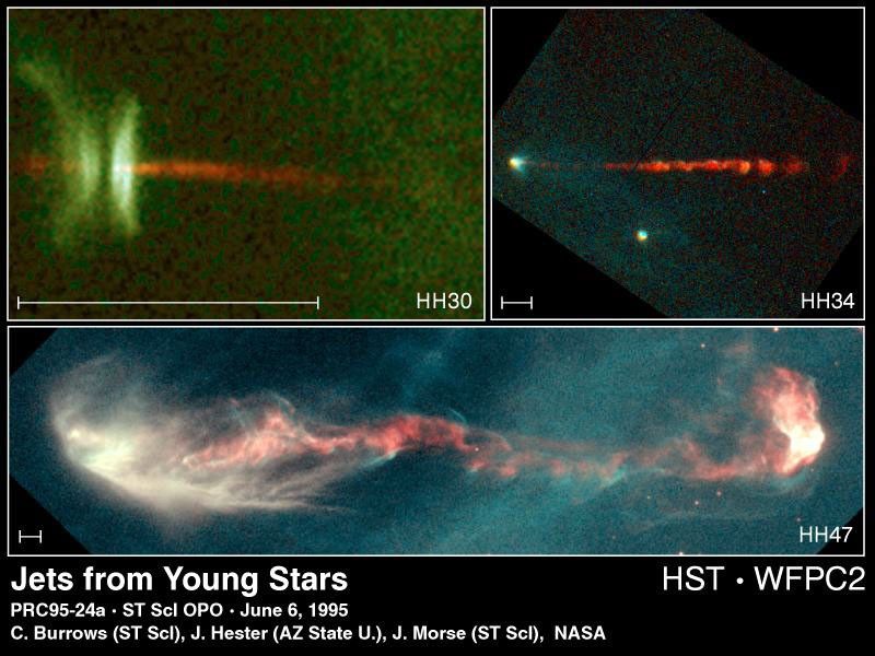 Gaseous Jets From Three Newly Forming Stars