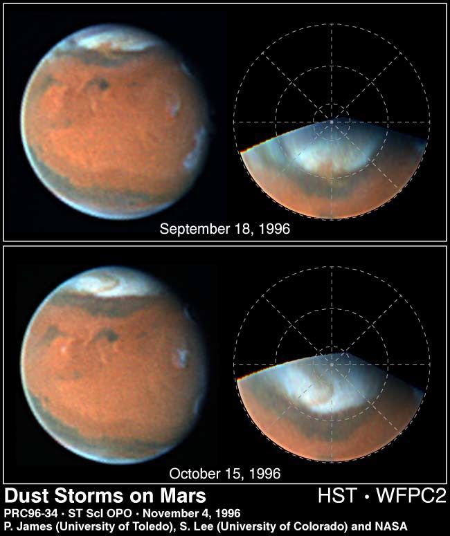 Wispy Clouds, A Melting Ice Cap, and Dust-Storm-Free Surface on Mars