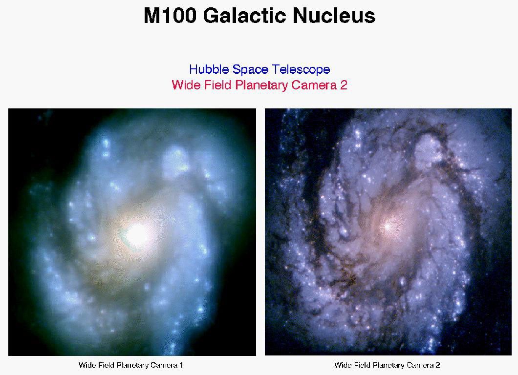 Images of Spiral Galaxy M100 Before and After Hubble's First Servicing Mission