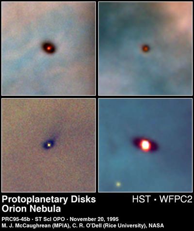 Planetary Systems in the Making: Dust and Gas Disks Around Young Stars in Orion Nebula