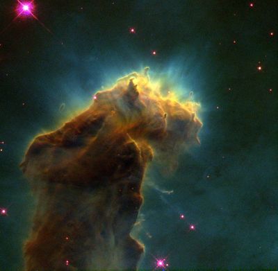 Star-Birth Clouds in M16: Stellar “Eggs” Emerge from Molecular Cloud
