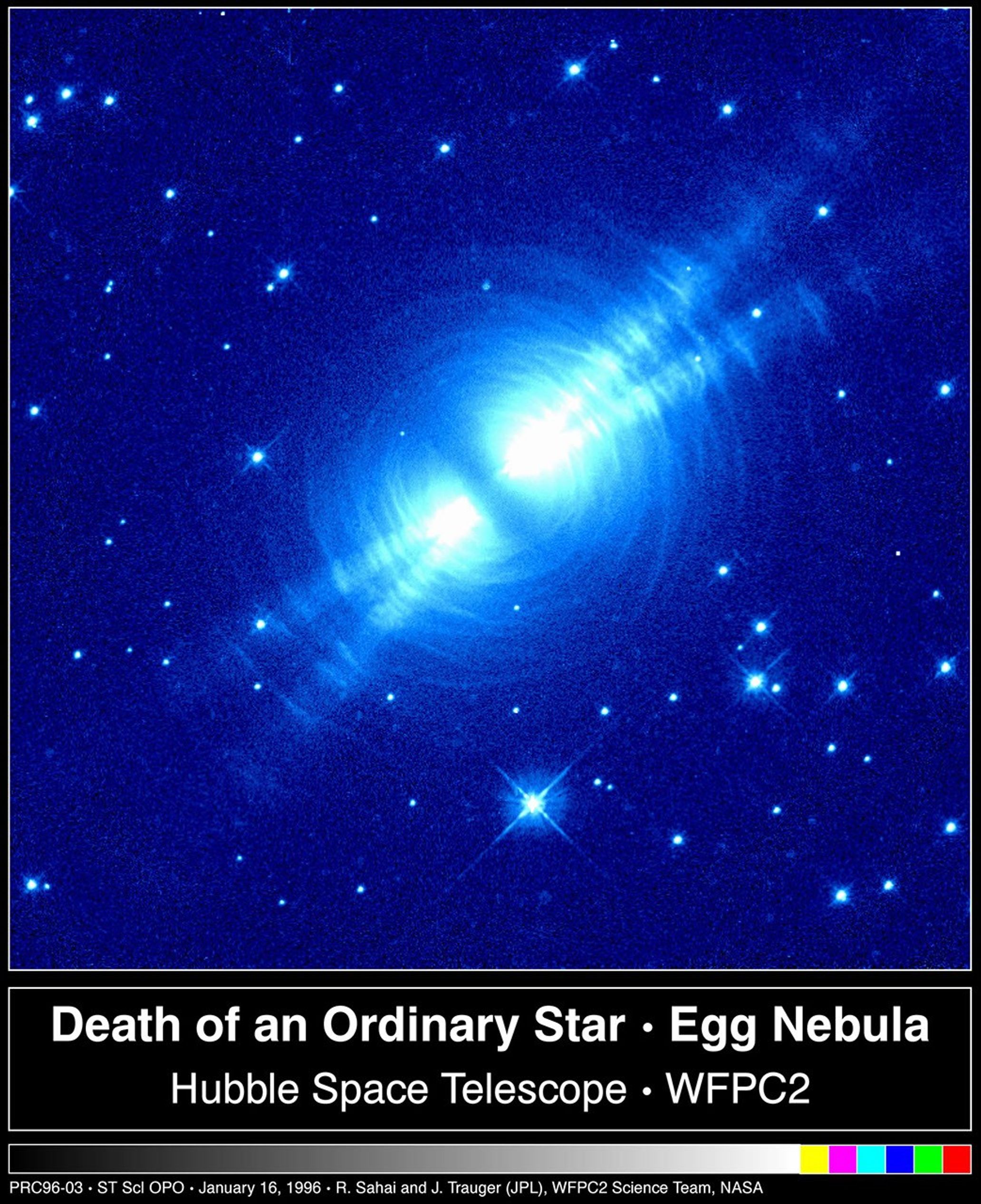 The Egg Nebula: Searchlight Beams and Multiple Arcs Around a Dying Star