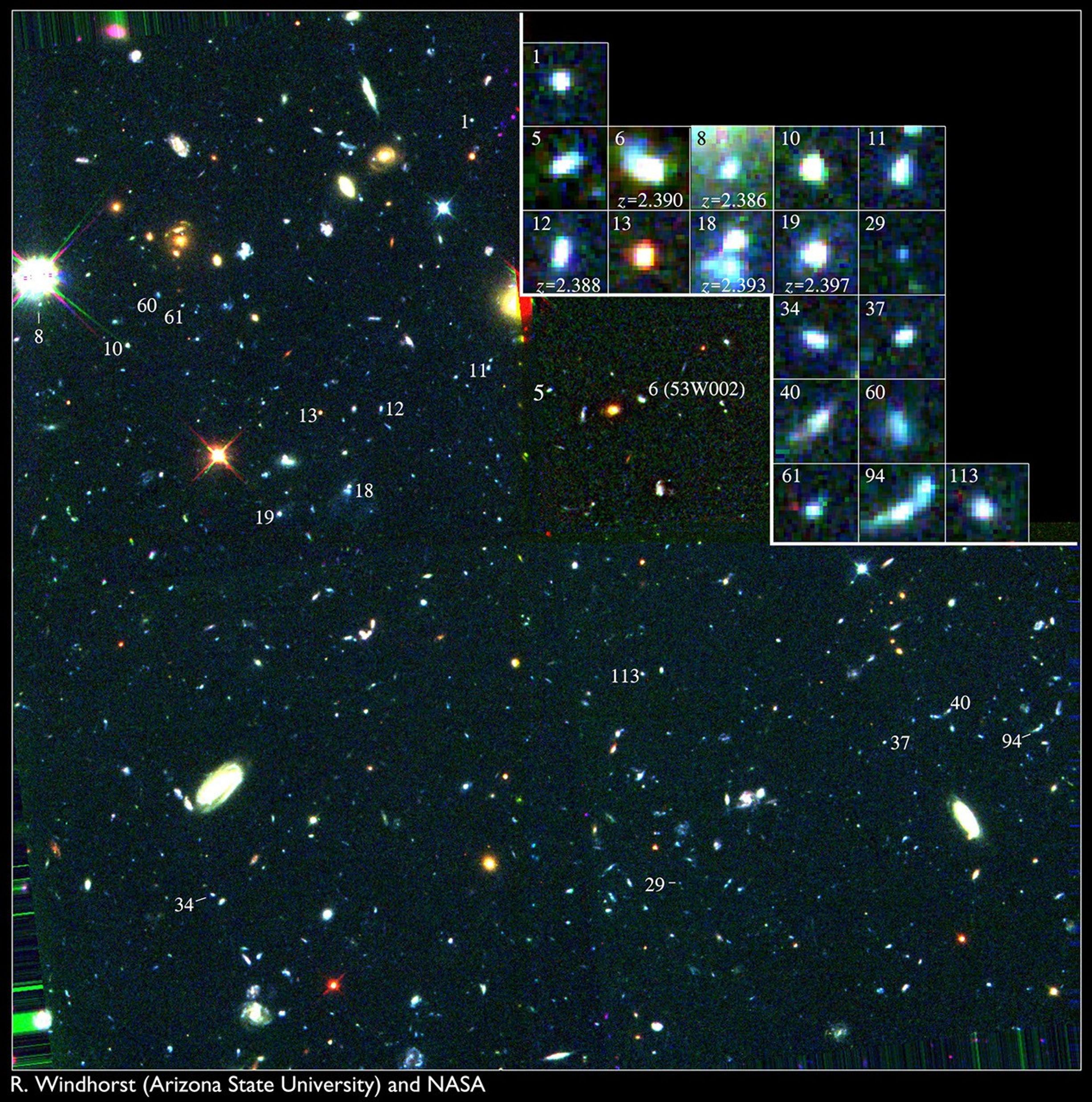 Key to Location of Galactic Building Blocks in Hubble Field