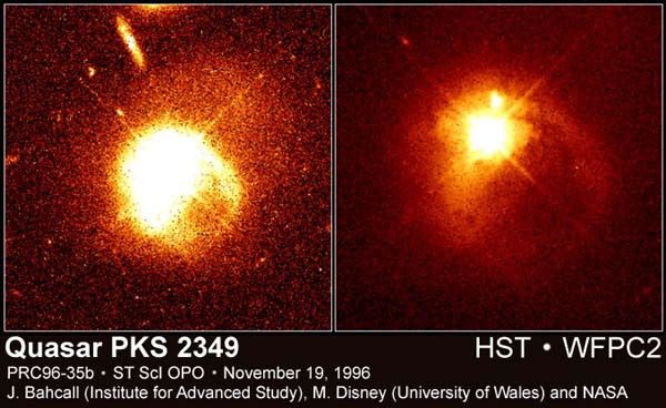 A Quasar's Companion Galaxy (left) and Galaxy Nucleus (right)