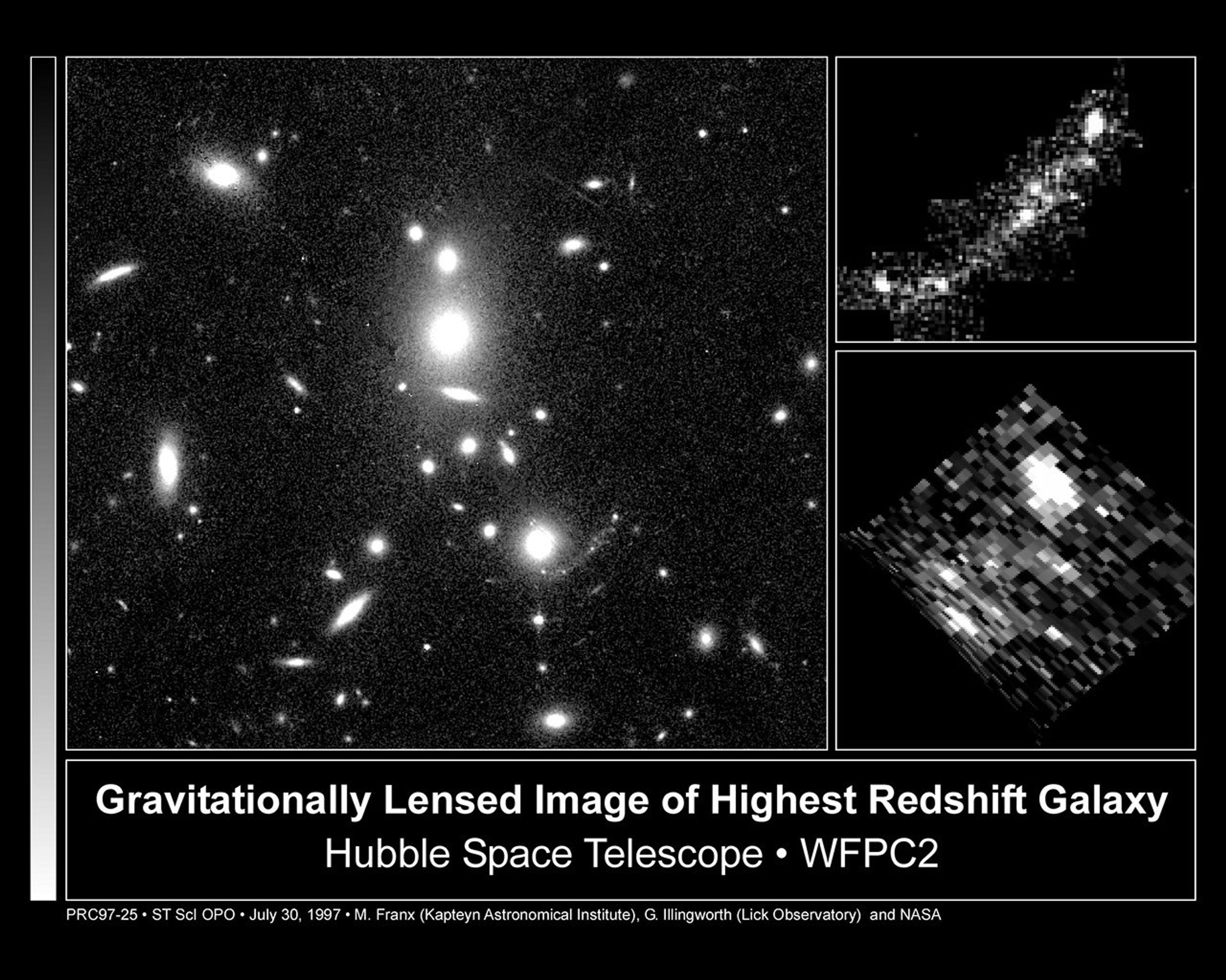 Galaxy Cluster Magnifies Light of More-Distant Galaxy