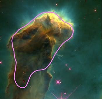 Eagle Nebula with a representation of a giant molecular cloud