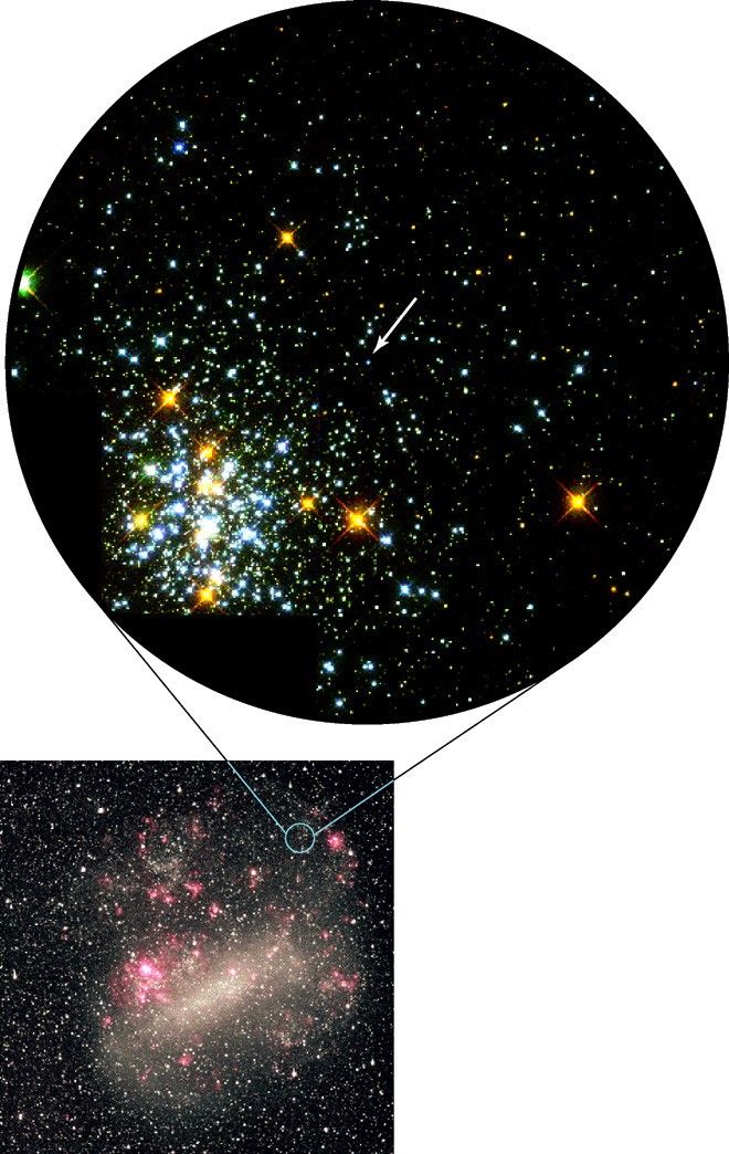 Ground-based Image of the Large Magellanic Cloud with the Location of the HST/WFPC2 Field Indicated.