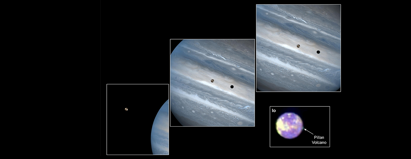 Hubble Clicks Images of Io Sweeping across Jupiter