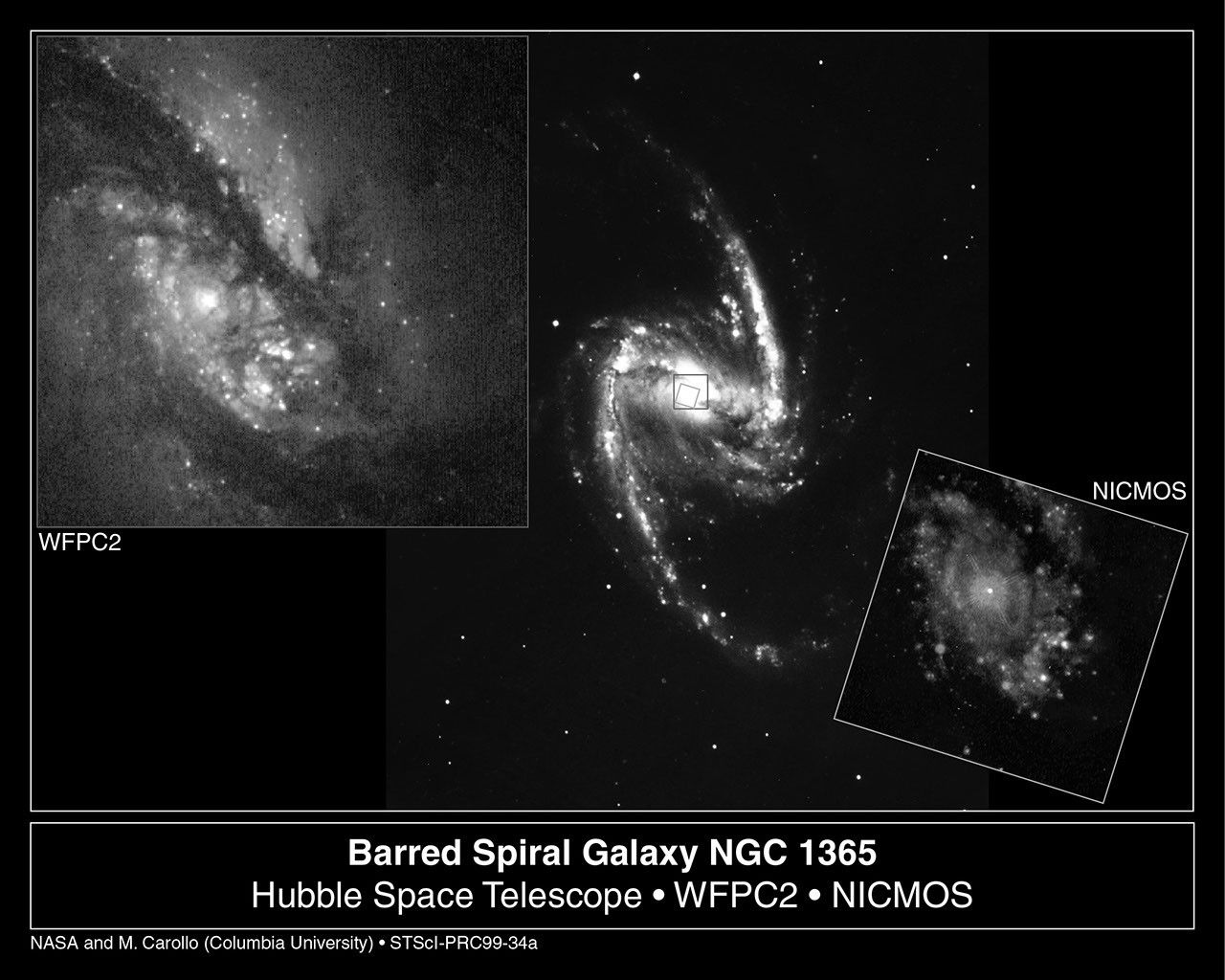 Three Views of Barred Spiral Galaxy NGC 1365