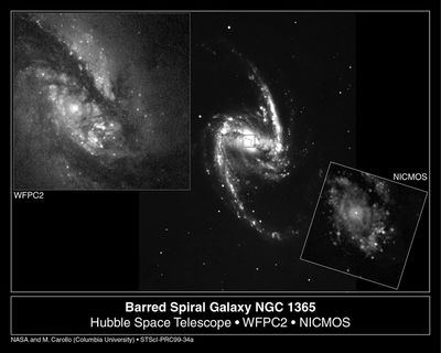 Three Views of Barred Spiral Galaxy NGC 1365