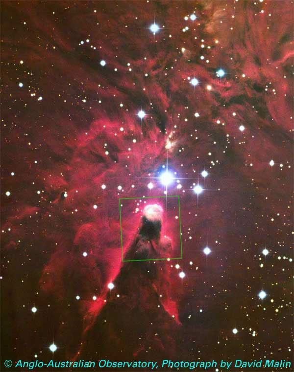 Cone Nebula with Outline of ACS Image