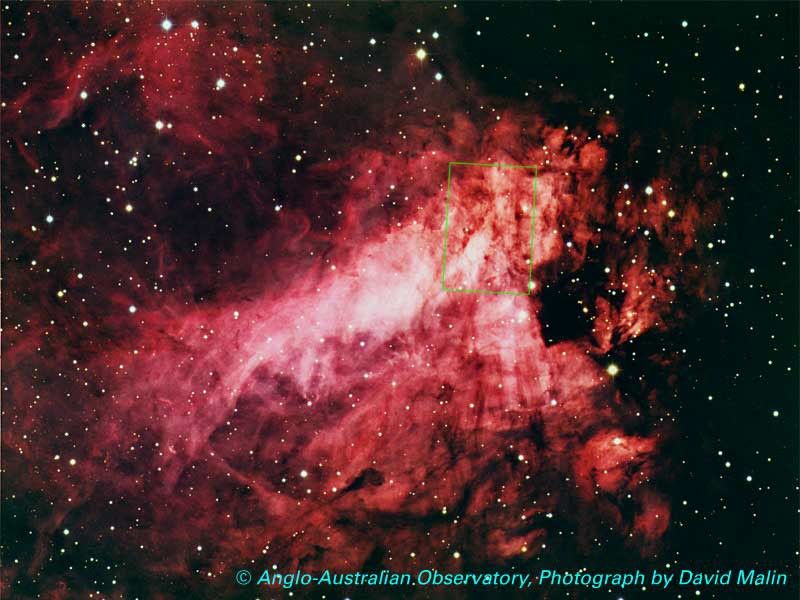 The Omega Nebula, M17 with Outline of ACS Image