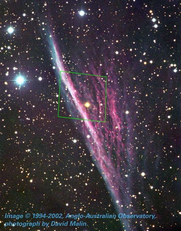 AAO Image of Pencil Nebula with Outline of ACS Field