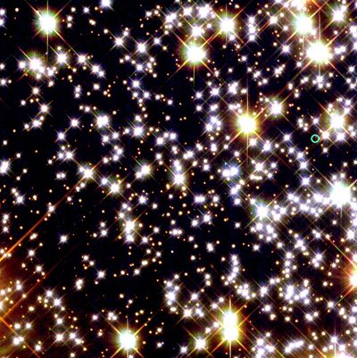 Green Circle Marks Pulsar Orbited by Oldest Known Planet