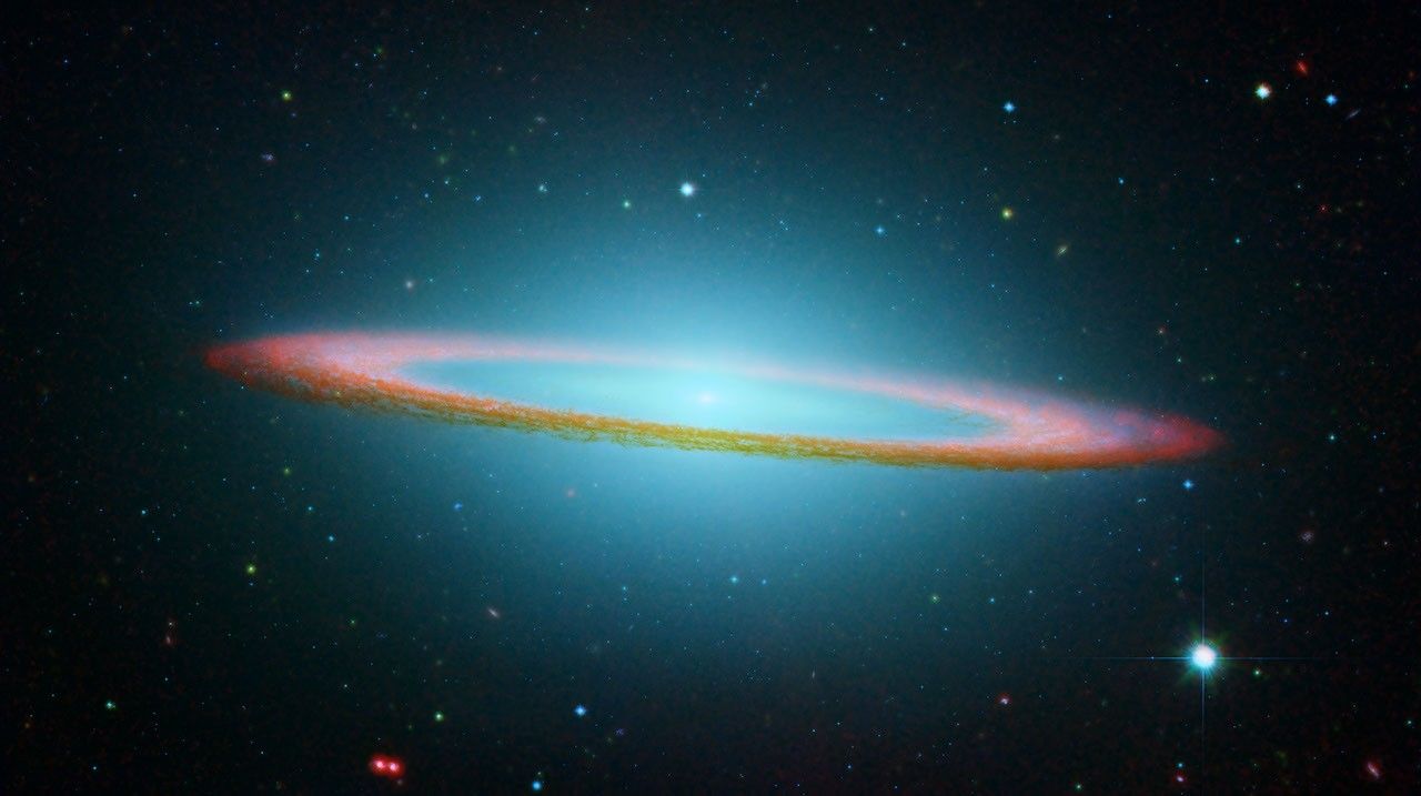 A Composite Image of the Sombrero Galaxy in Visible and Infrared Light