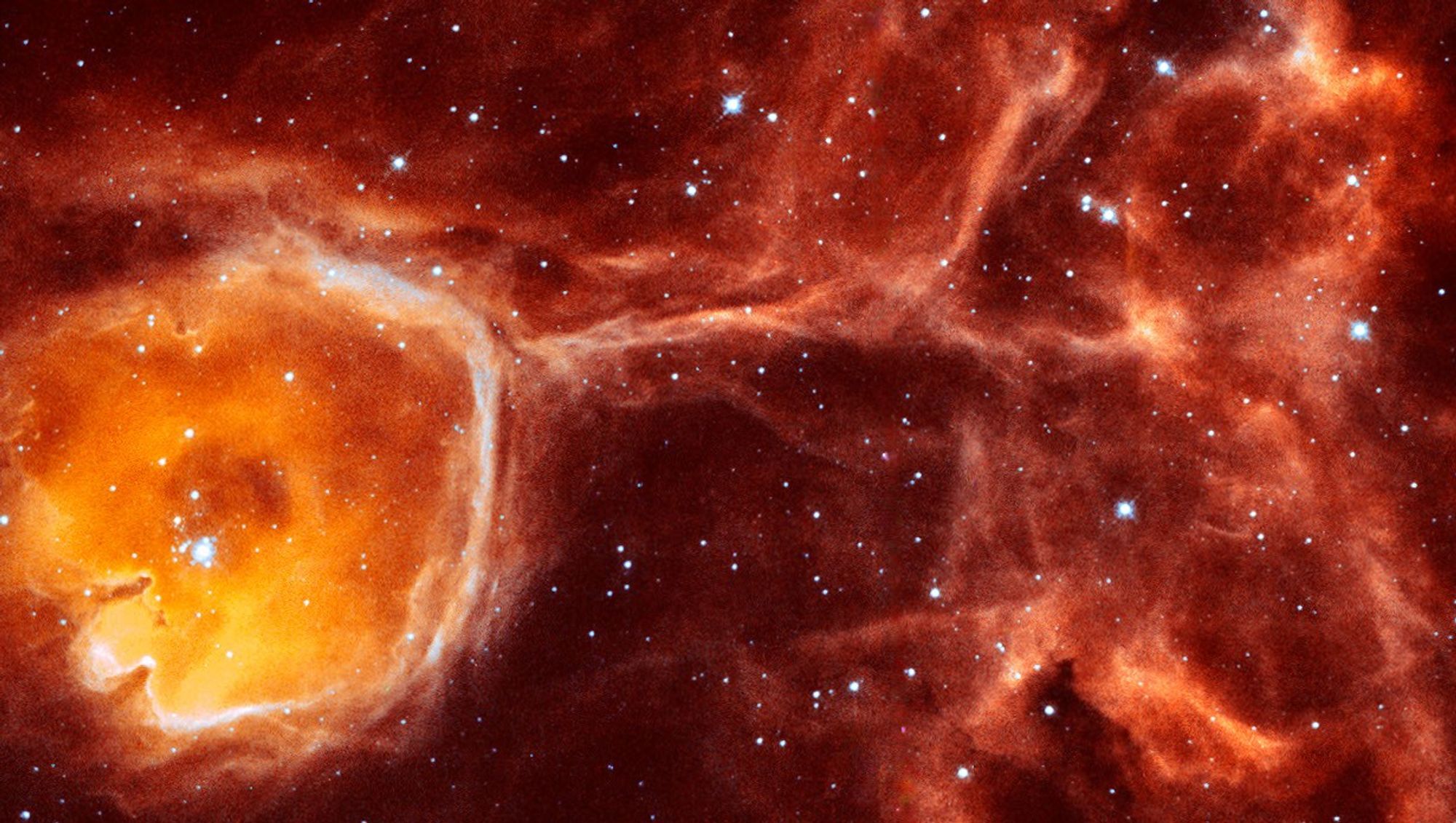 Hubble Peers Inside Interstellar Bubble N44F