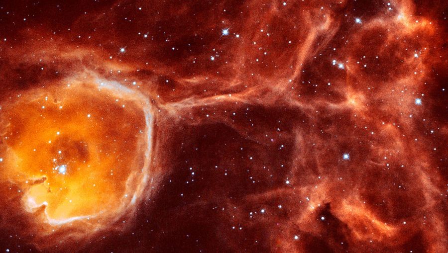 Hubble Peers Inside Interstellar Bubble N44F