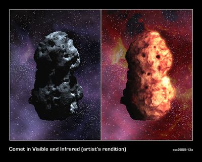 Visible and Infrared Views of Comet Tempel 1 (Artist’s Concept)