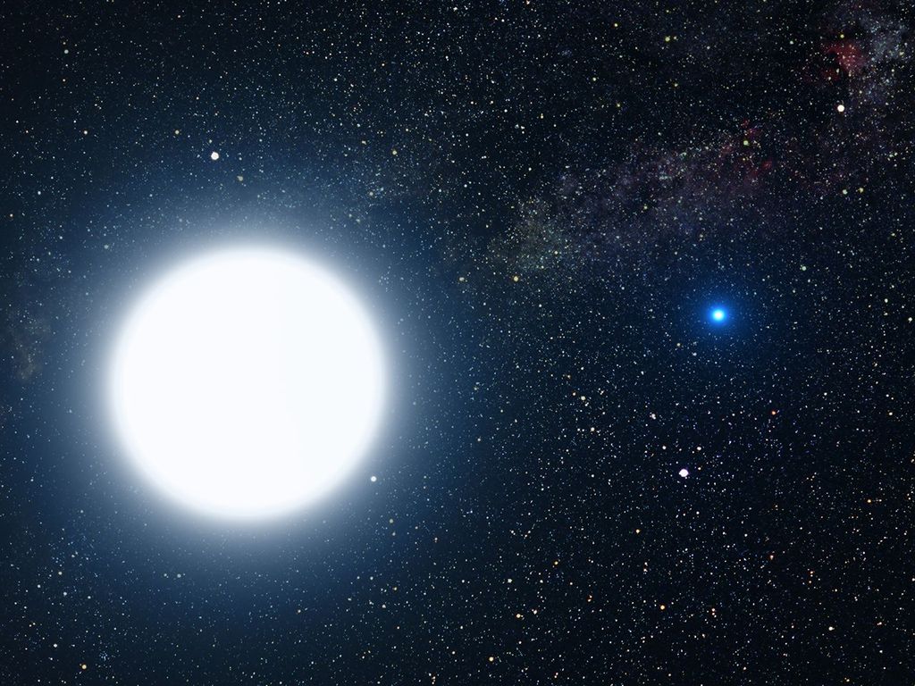 Un concepto digital de las estrellas Sirio A y Sirio B.