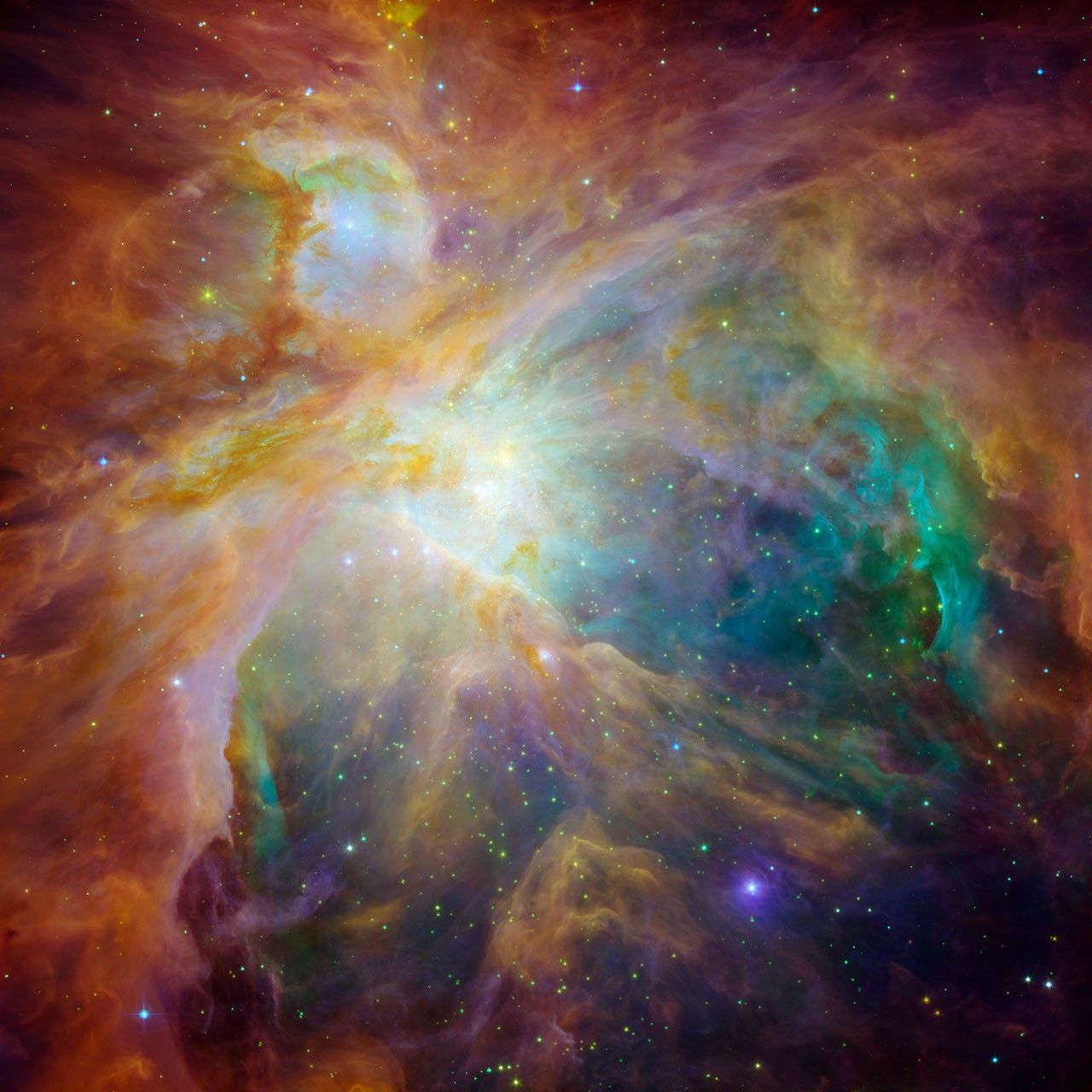 Spitzer and Hubble Create Colorful Masterpiece