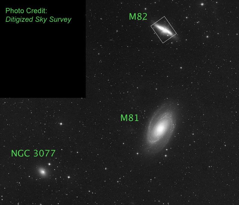The M82 Neighborhood with M81 and NGC 3077 (DSS)