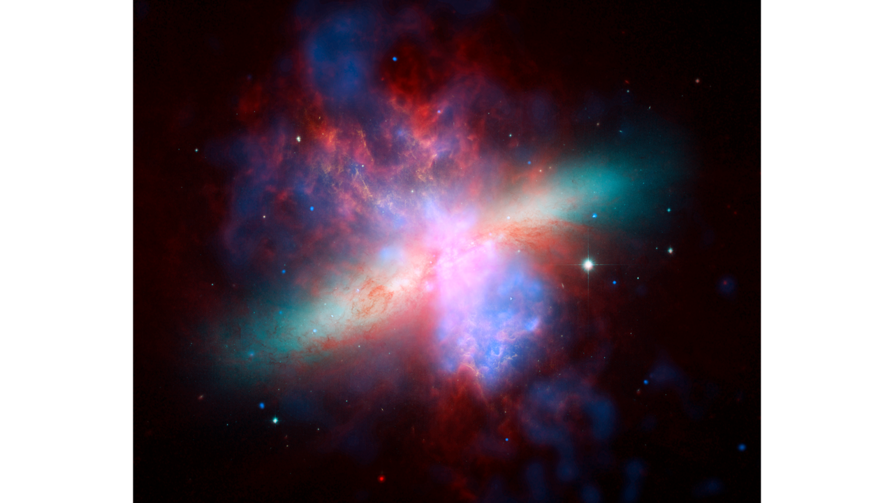 Chandra/Hubble/Spitzer X-ray/Visible/Infrared Image of M82