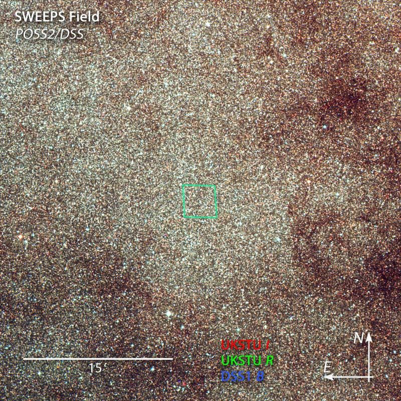 DSS 1 Degree Color Composite with Outline of SWEEPS ACS Field