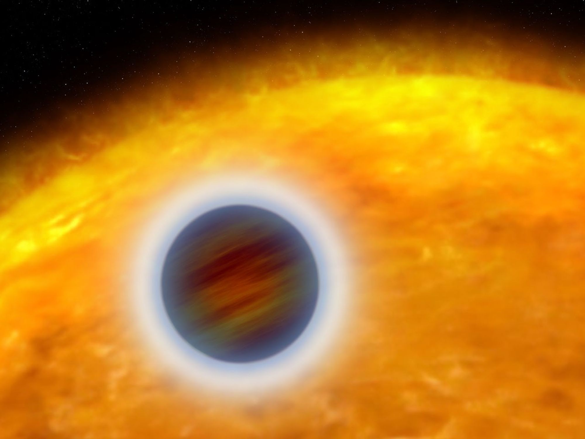Puffed-up Atmosphere of a Star-hugging Gas Giant Planet