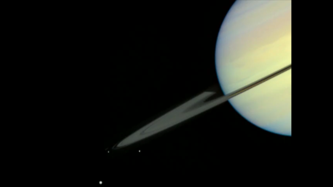 Showcase of Saturn and Rings Tilted Edge-on Toward the Sun
