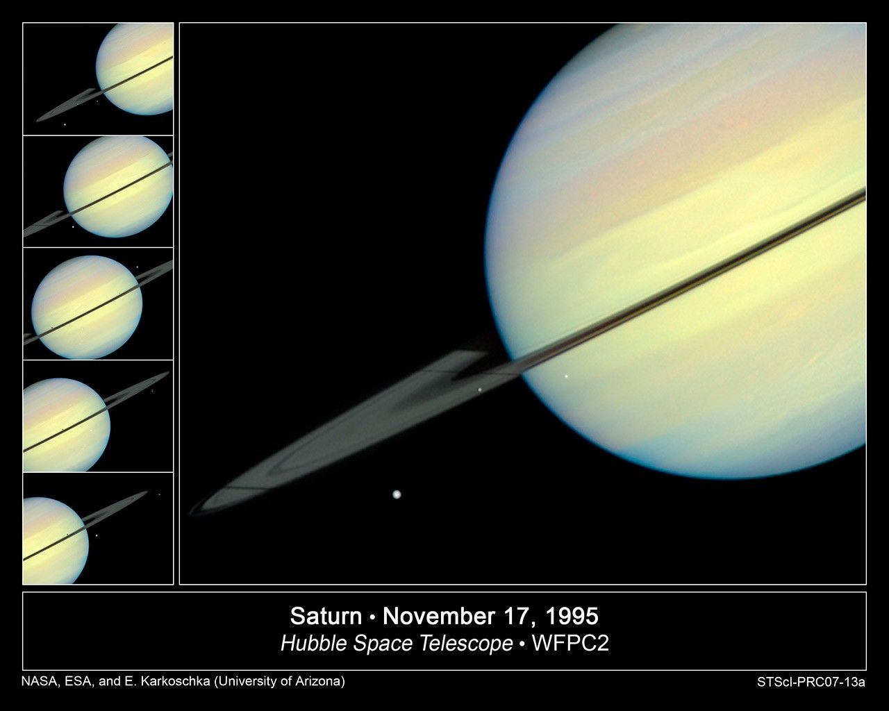 Hubble Sees Moons Racing Across Saturn