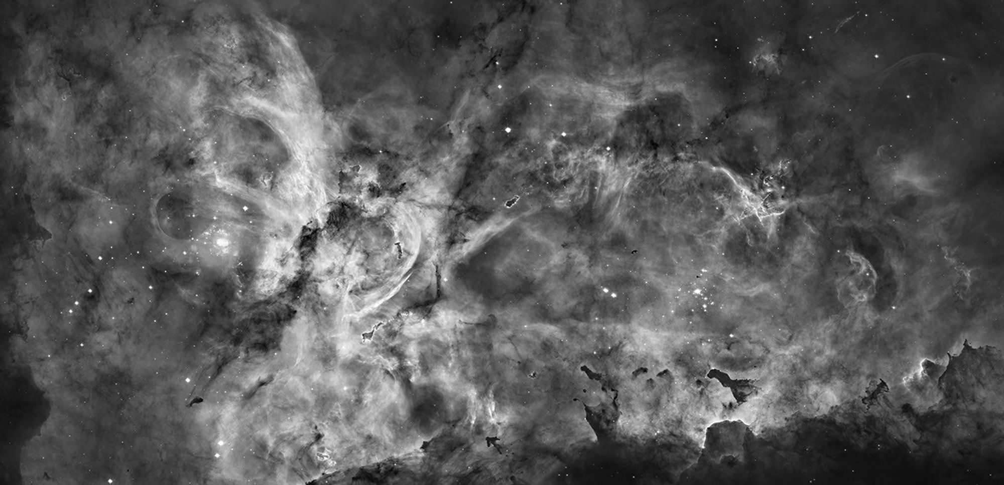 Grayscale Image of the Carina Nebula: Star Birth in the Extreme