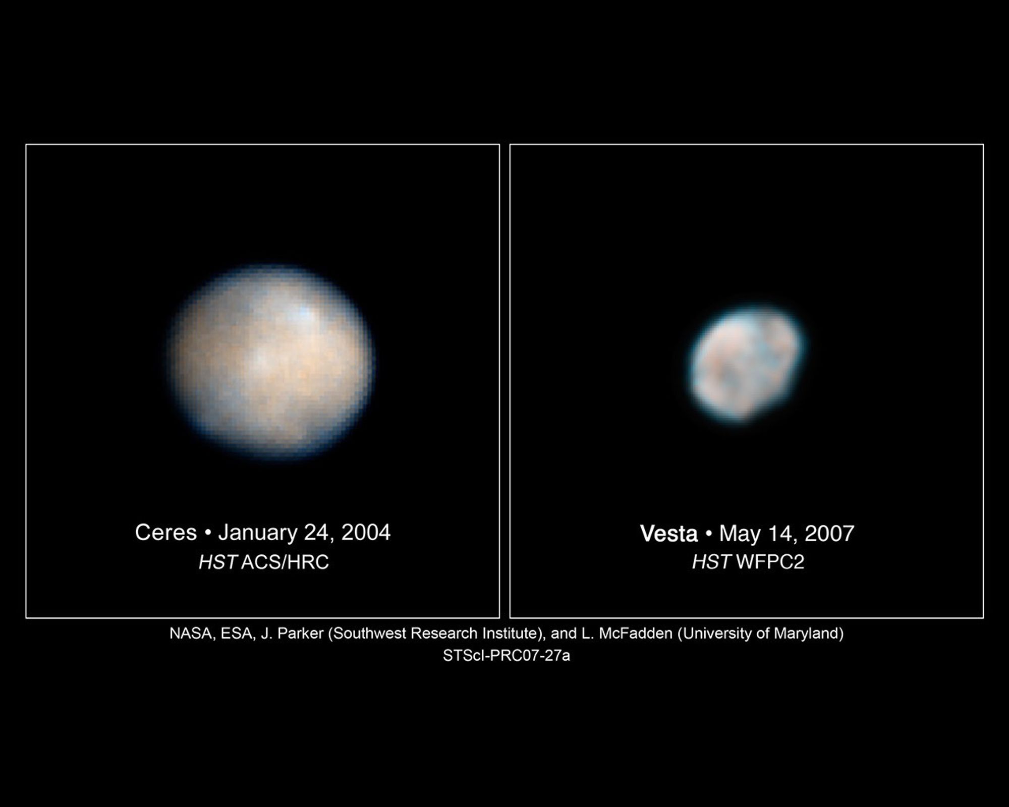Hubble Images of Asteroids Vesta and Ceres