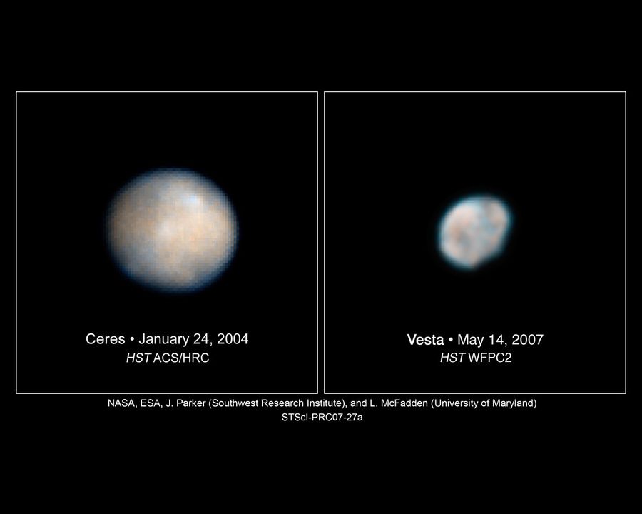 Hubble Images of Asteroids Vesta and Ceres
