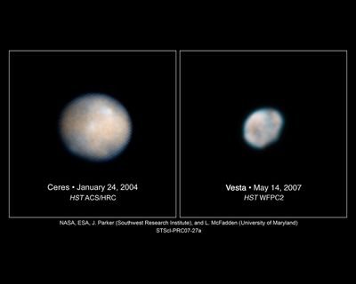 Hubble Images of Asteroids Vesta and Ceres