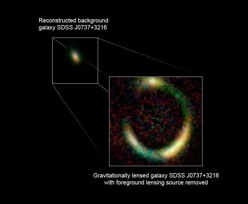 Trick of Nature Allows Hubble and Keck to Find Tiny Galaxy