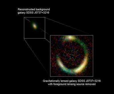 Trick of Nature Allows Hubble and Keck to Find Tiny Galaxy