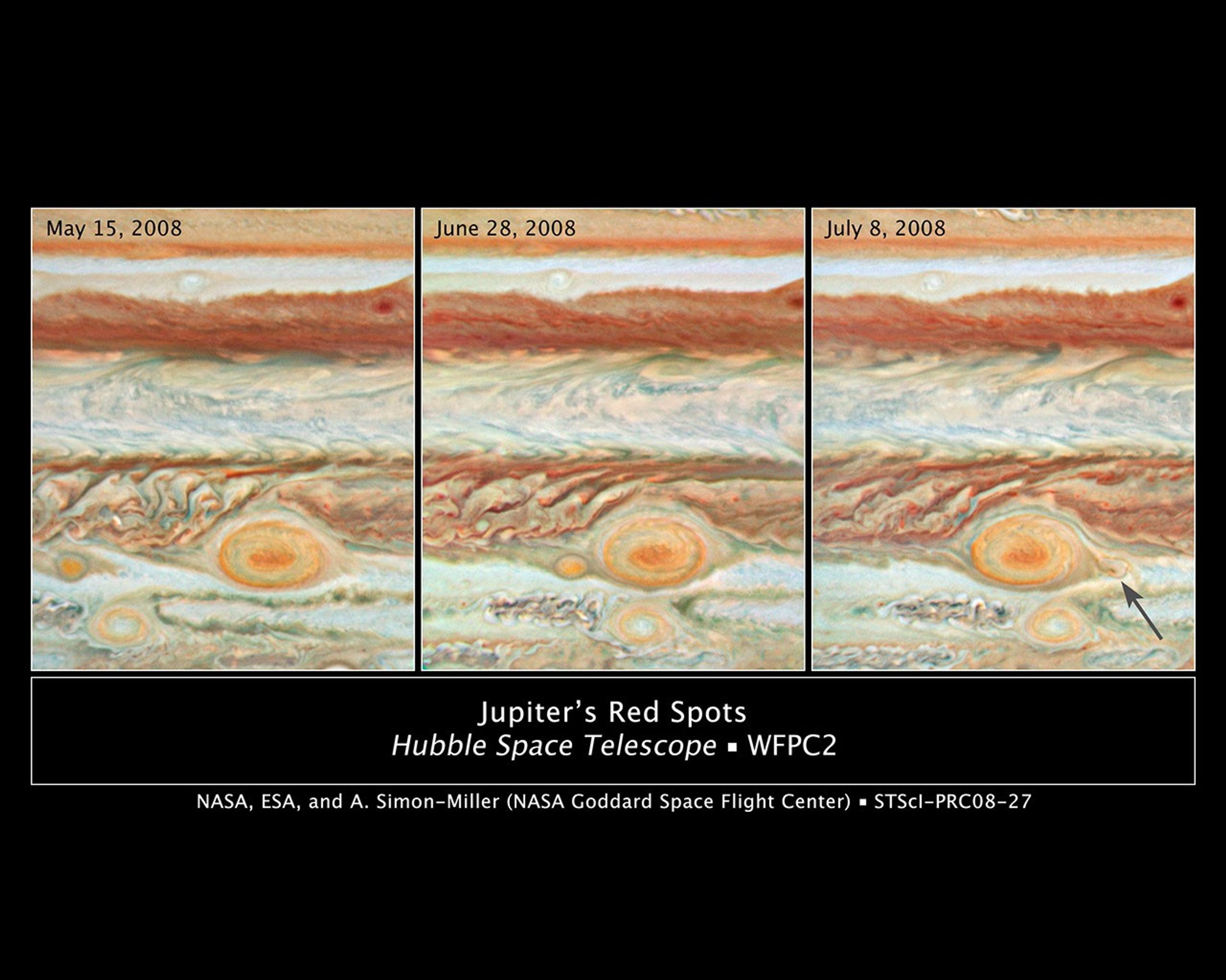 Three Red Spots Mix It Up on Jupiter