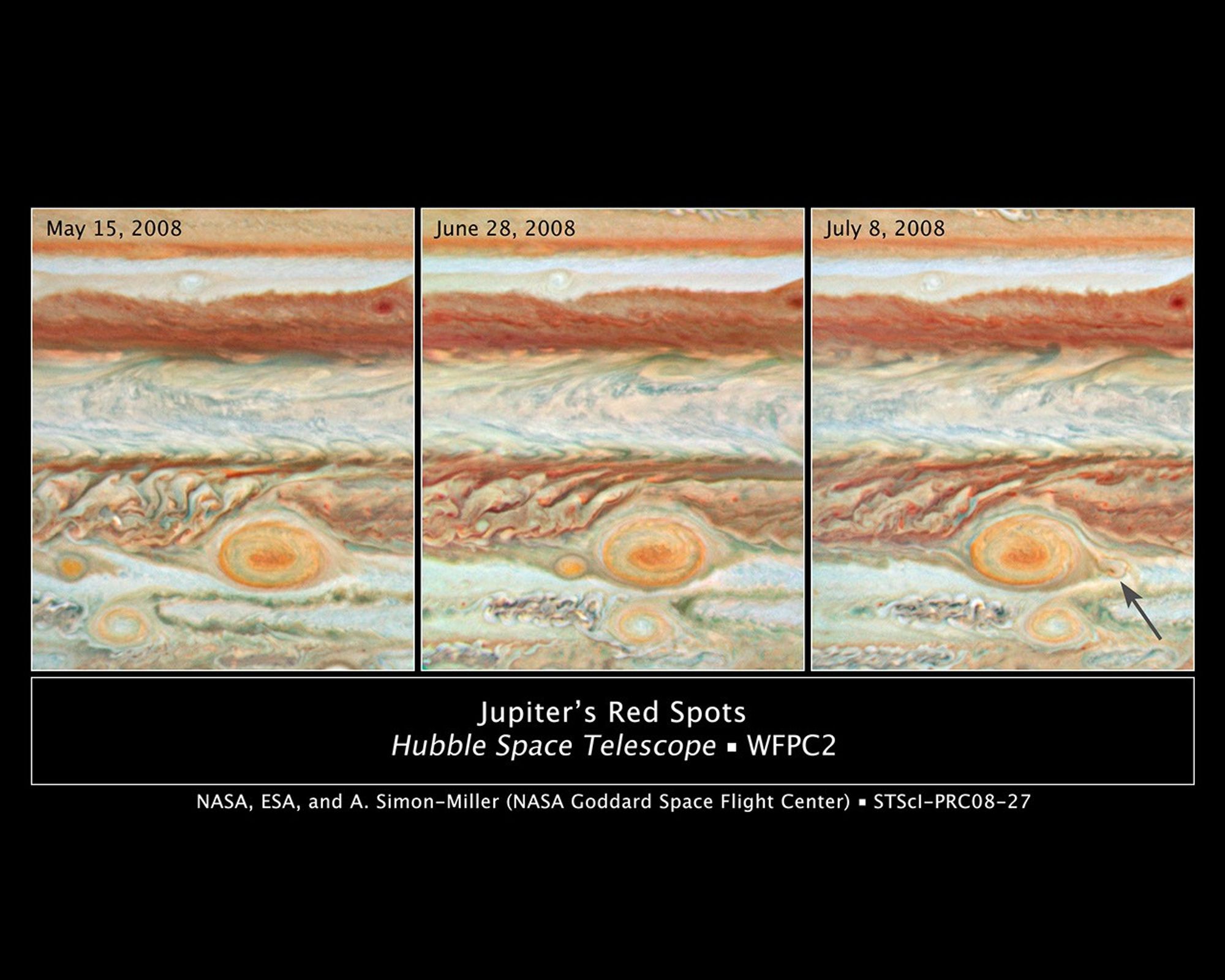 Three Red Spots Mix It Up on Jupiter