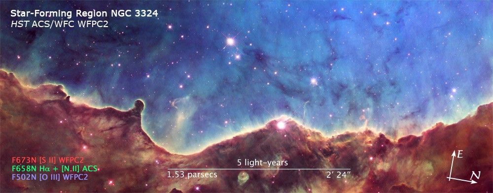 Compass and Scale Image of NGC 3324