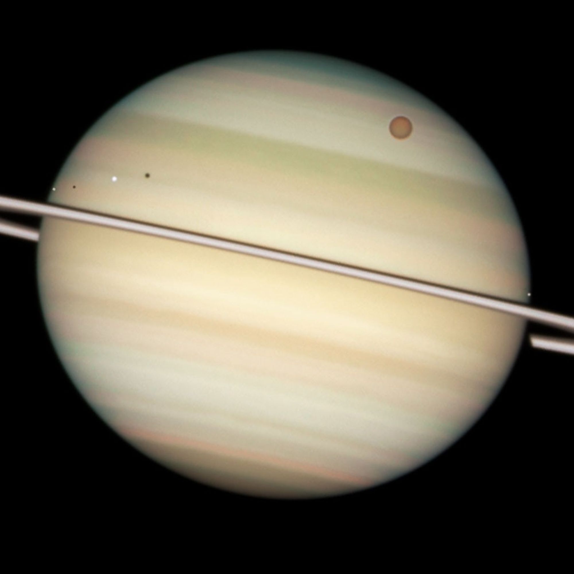 Closeup of Quadruple Saturn Moon Transit
