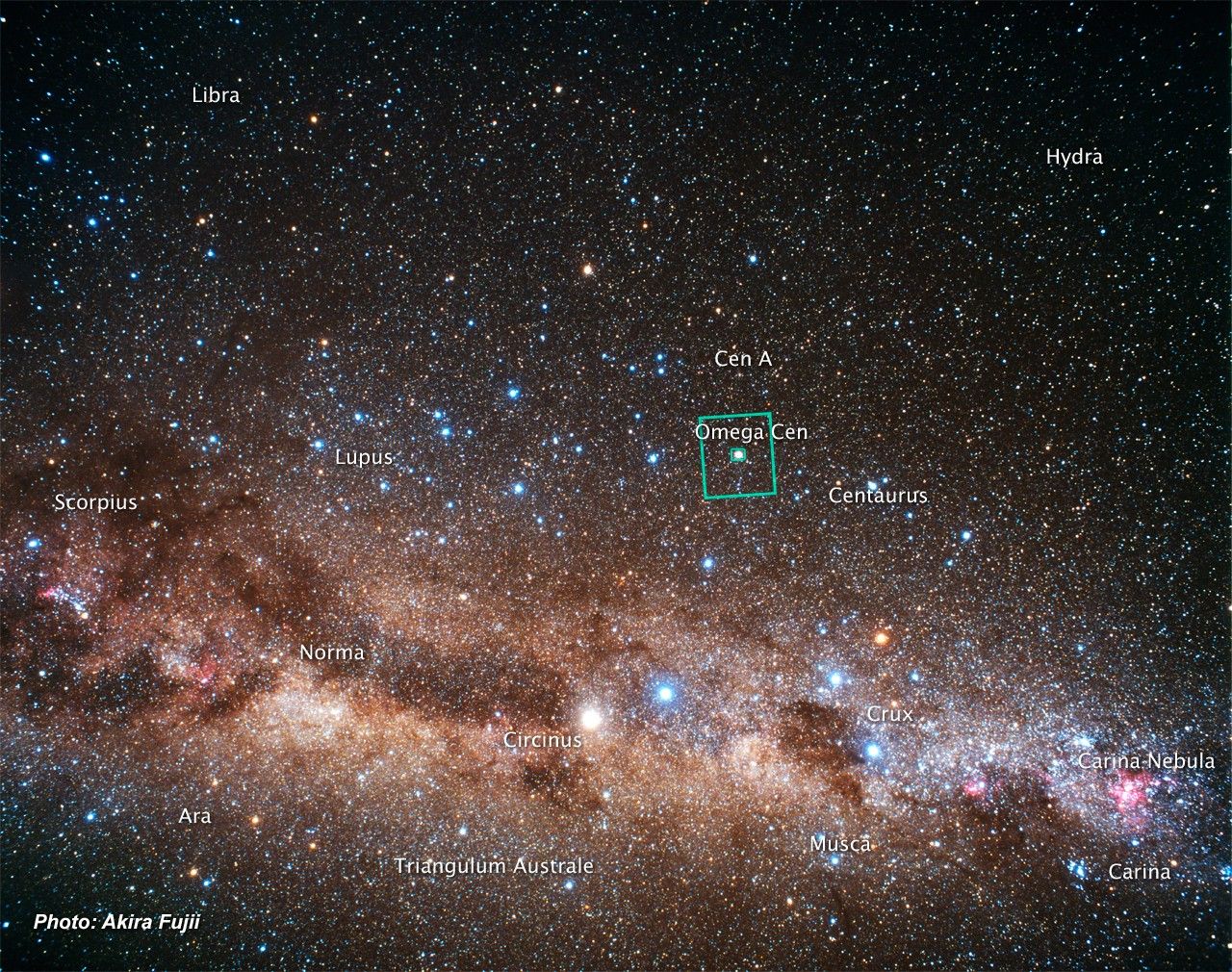 Ground Image and Constellation Region Around Omega Centauri