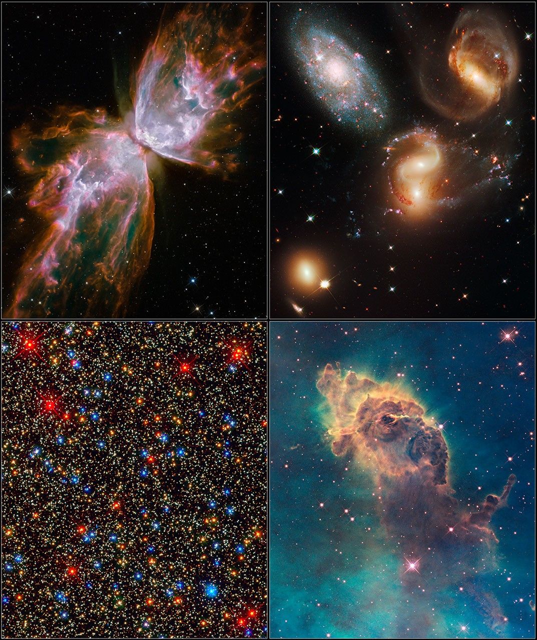 Hubble's 4 primary Servicing Mission 4 Early Release Observations