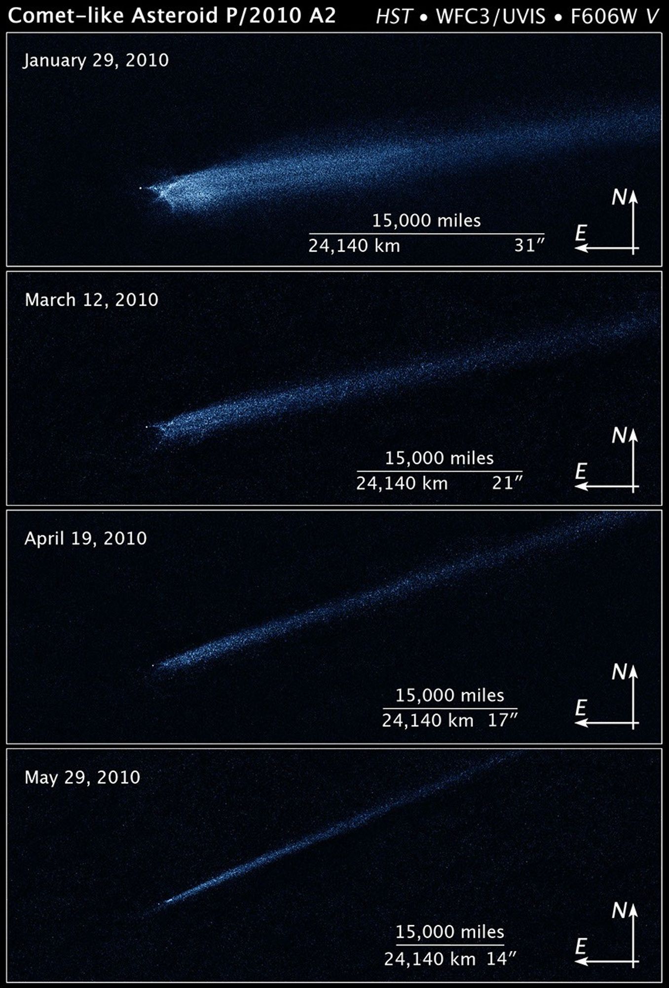 Compass and Scale Image for Comet-like Asteroid P/2010 A2