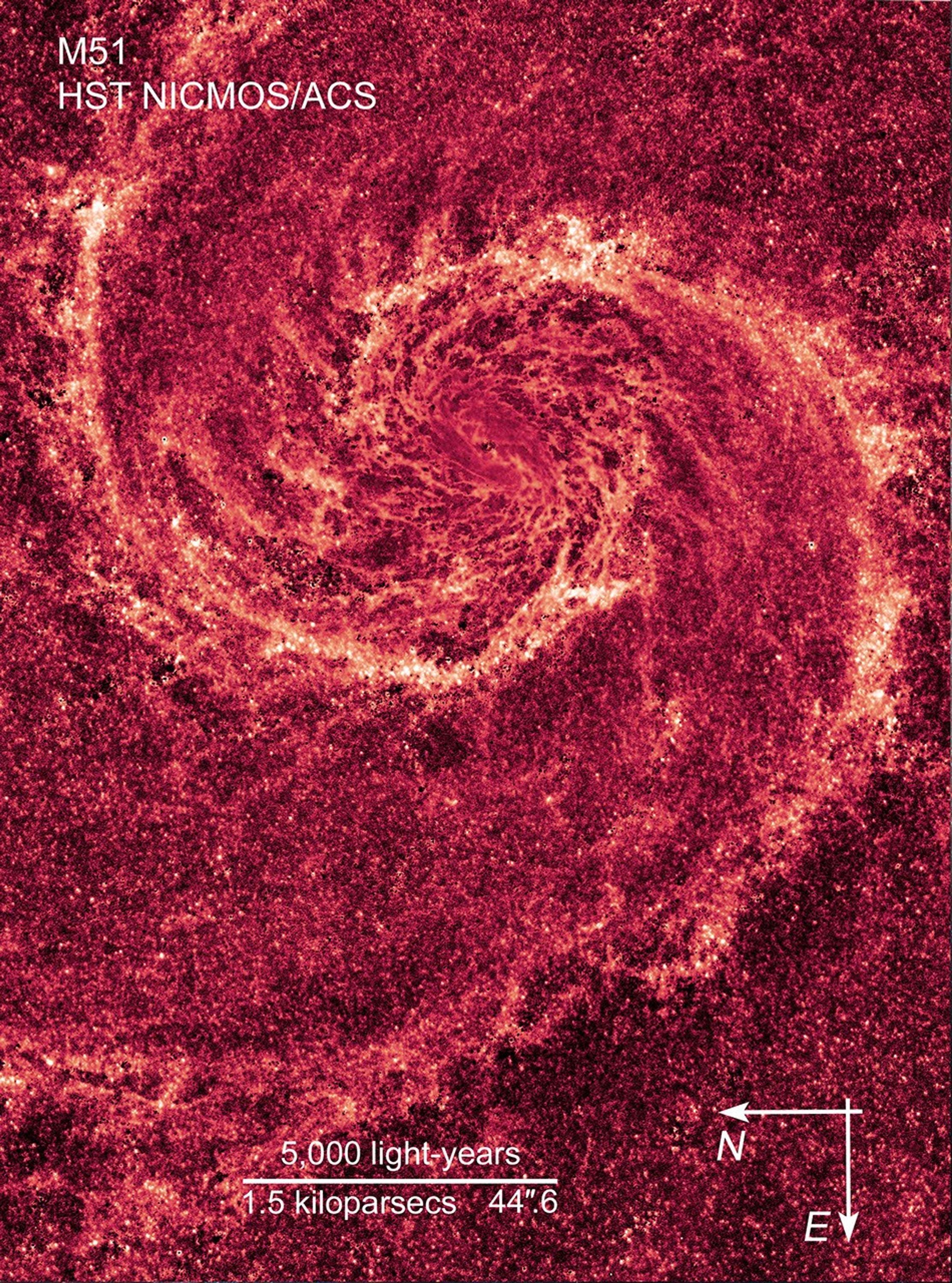 Compass and Scale Image of M51 with NICMOS in Infrared