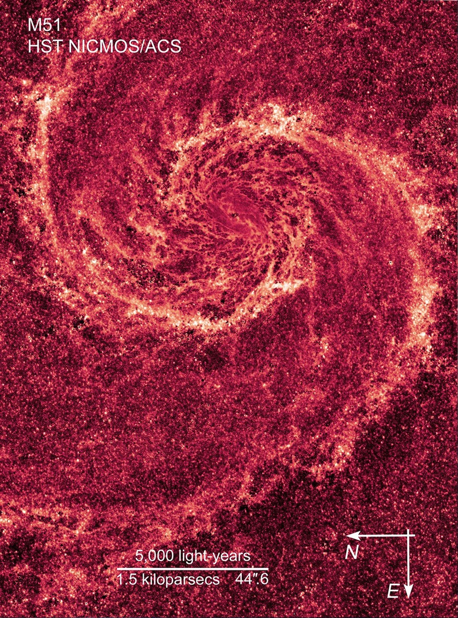 Compass and Scale Image of M51 with NICMOS in Infrared