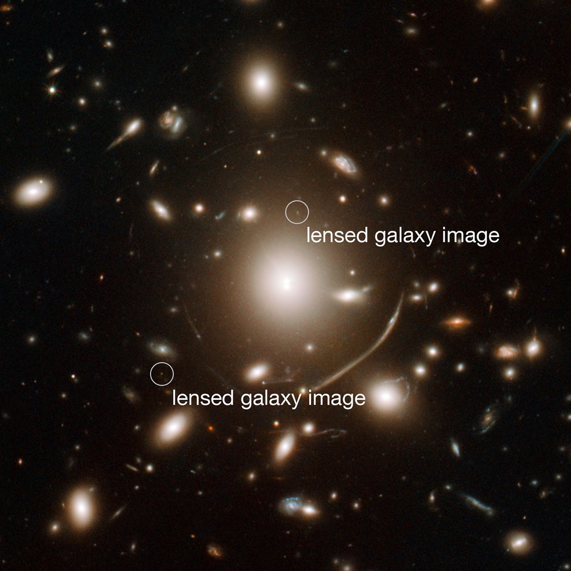 Lensing Galaxy Cluster Abell 383 (Annotated)