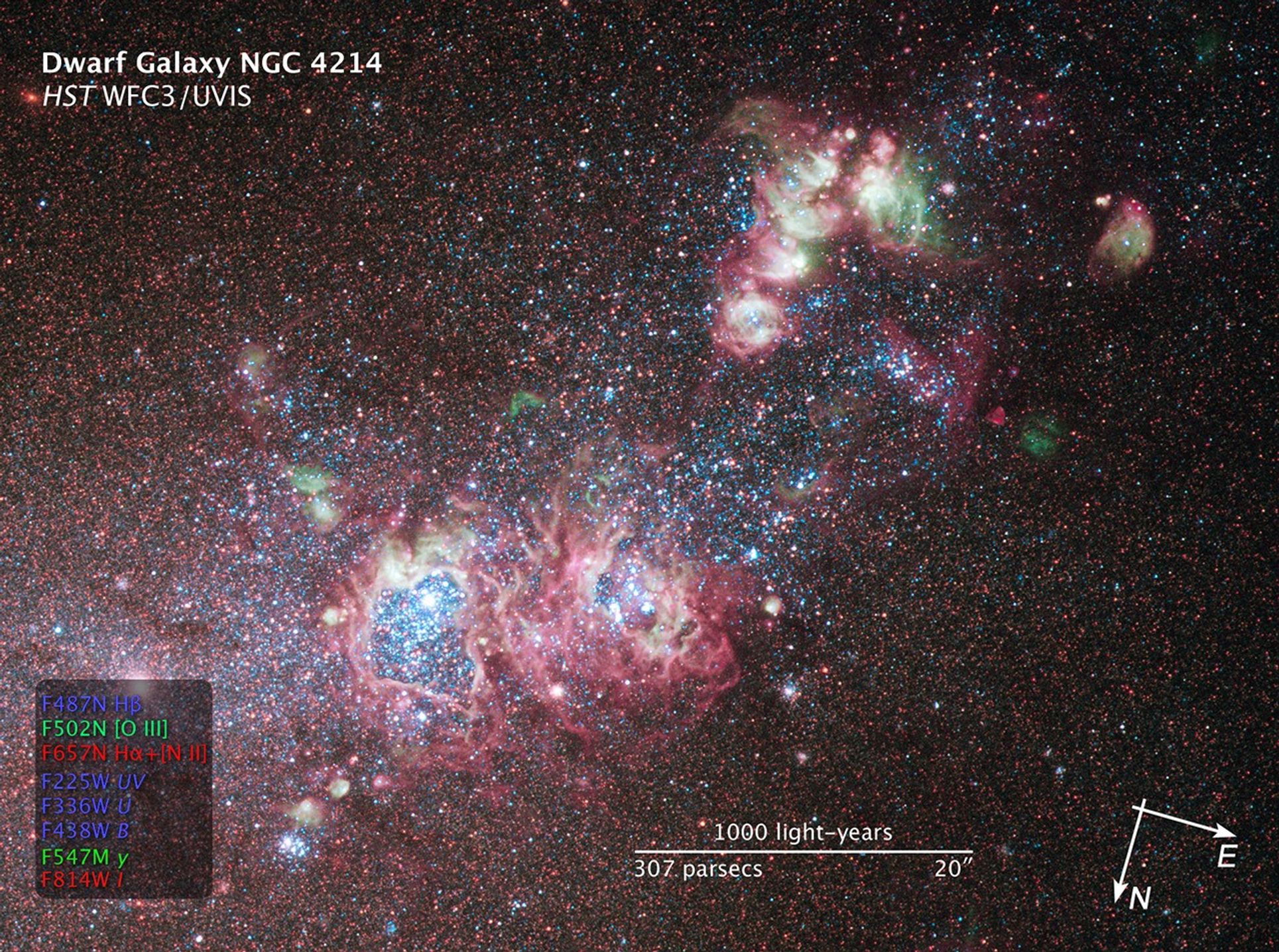 Compass and Scale Image of NGC 4214