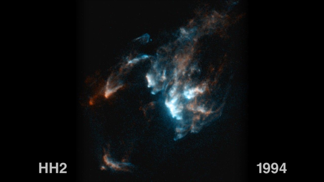 Time-lapse HH 2 Jets (Annotated)